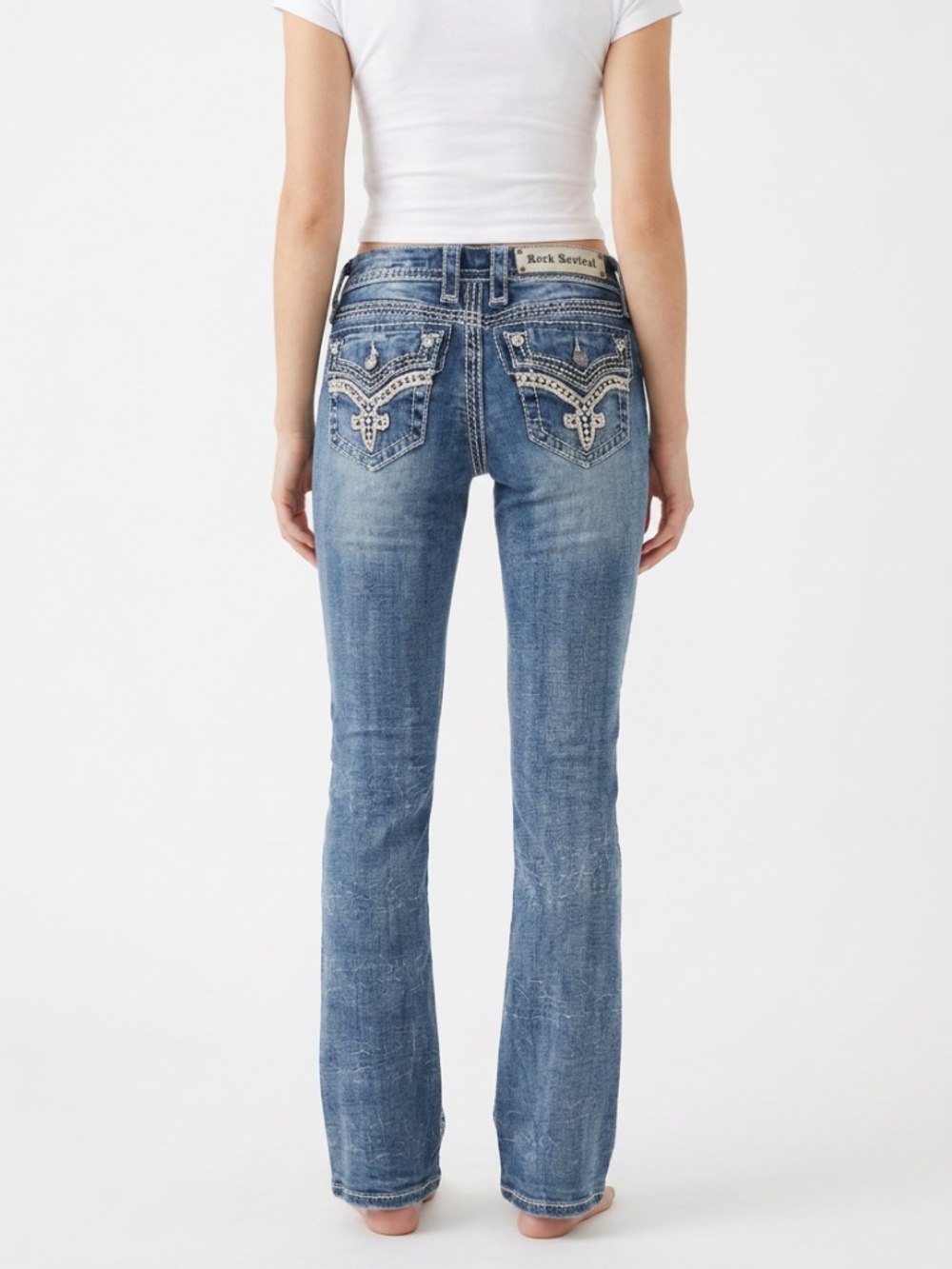 ROCK REVIVAL • Donna Bootcut Jeans Size 25 Rhinestone Fleur De Lis Y2K